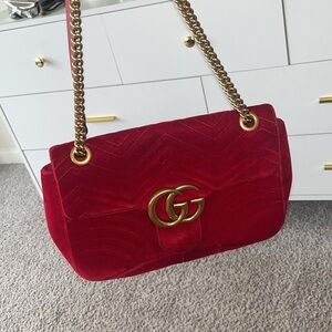 Gucci Red Velvet Shoulder Bag